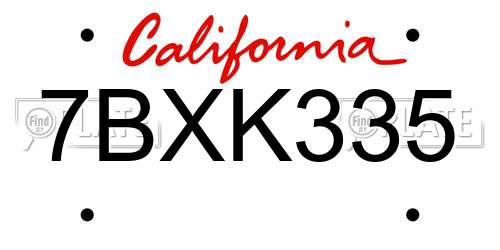 7BXK335 California License Plate