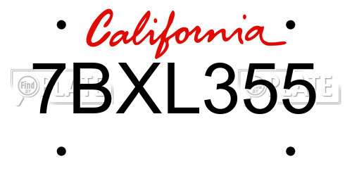7BXL355 California License Plate