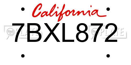 7BXL872 California License Plate