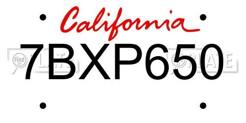 7BXP650 California License Plate