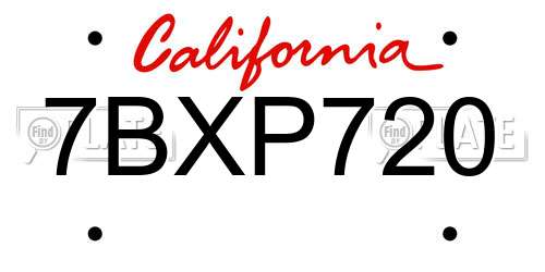 7BXP720 California License Plate