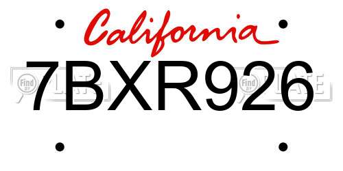 7BXR926 California License Plate