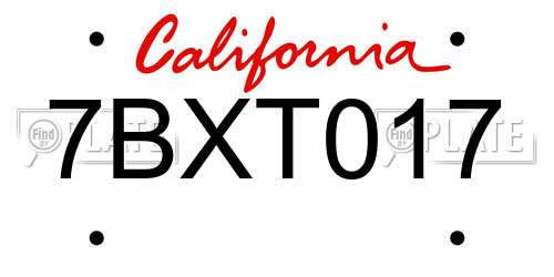 7BXT017 California License Plate