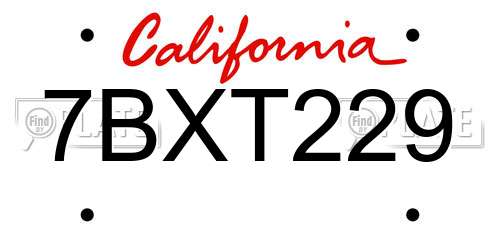 7BXT229 California License Plate
