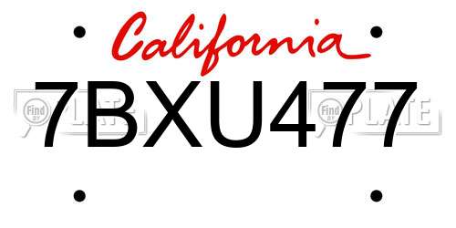 7BXU477 California License Plate