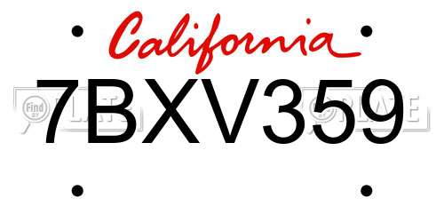 7BXV359 California License Plate