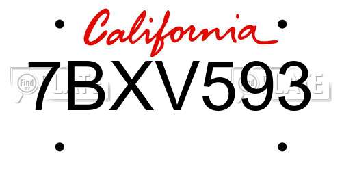 7BXV593 California License Plate