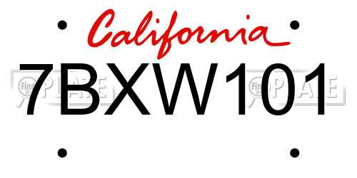 7BXW101 California License Plate