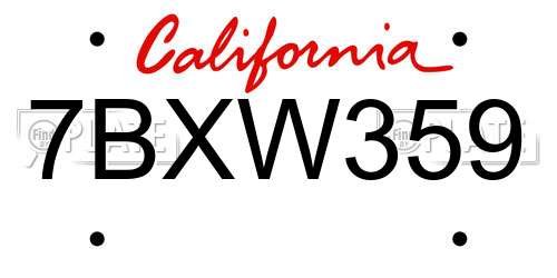 7BXW359 California License Plate