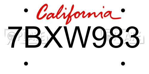 7BXW983 California License Plate