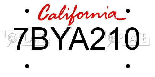 7BYA210 California License Plate