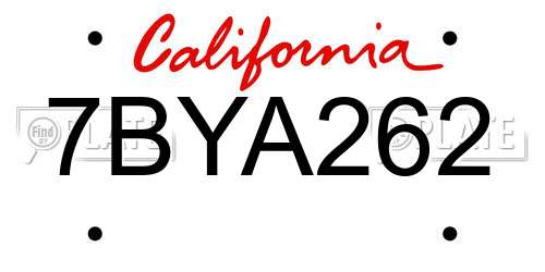 7BYA262 California License Plate