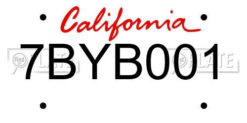7BYB001 California License Plate