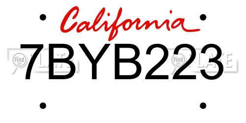 7BYB223 California License Plate