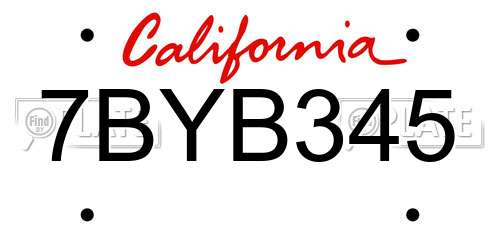 7BYB345 California License Plate