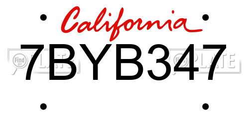 7BYB347 California License Plate
