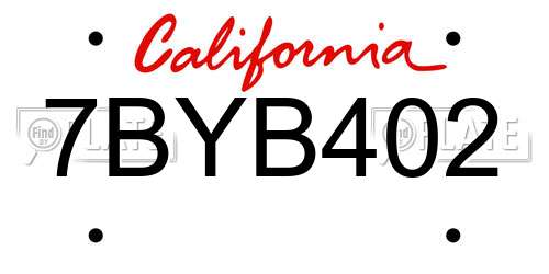 7BYB402 California License Plate