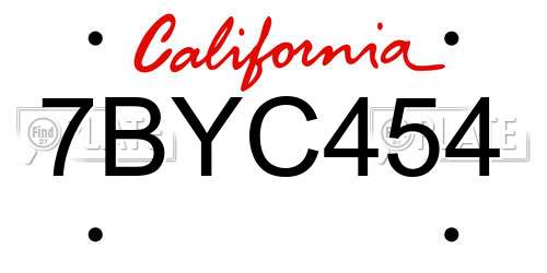 7BYC454 California License Plate