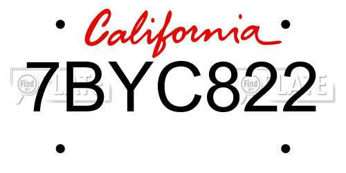 7BYC822 California License Plate