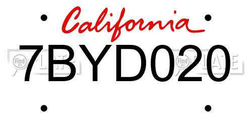 7BYD020 California License Plate