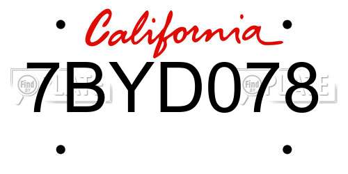 7BYD078 California License Plate