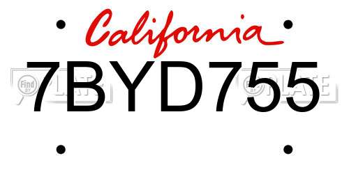 7BYD755 California License Plate