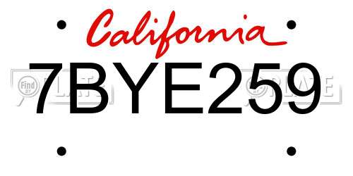 7BYE259 California License Plate