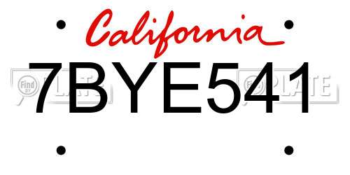 7BYE541 California License Plate