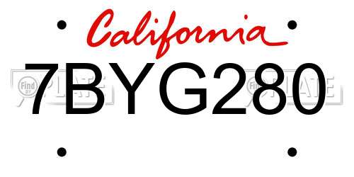 7BYG280 California License Plate
