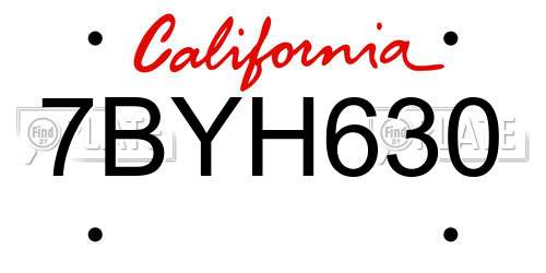 7BYH630 California License Plate