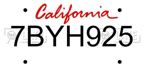 7BYH925 California License Plate
