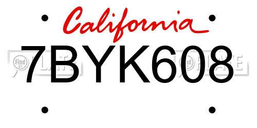 7BYK608 California License Plate