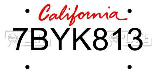 7BYK813 California License Plate