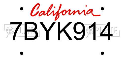 7BYK914 California License Plate