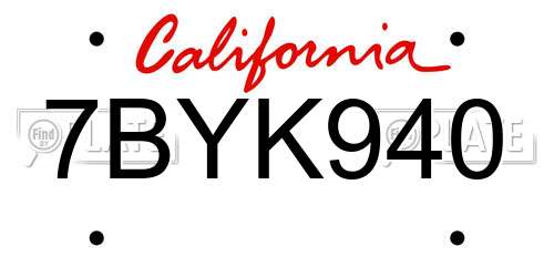 7BYK940 California License Plate