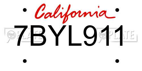 7BYL911 California License Plate