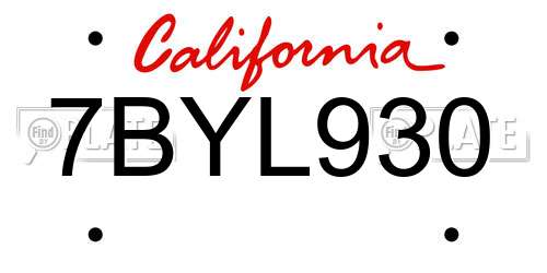 7BYL930 California License Plate