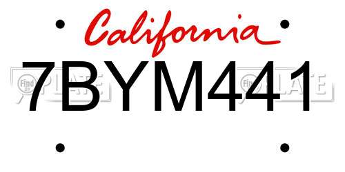 7BYM441 California License Plate