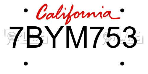 7BYM753 California License Plate