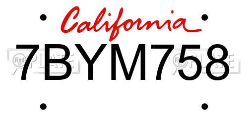 7BYM758 California License Plate