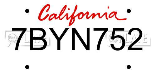 7BYN752 California License Plate