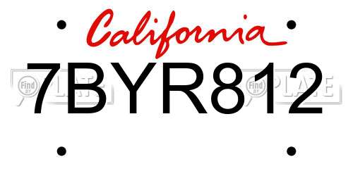 7BYR812 California License Plate