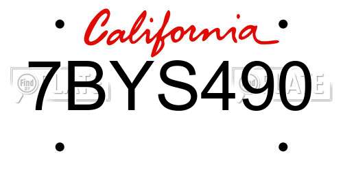 7BYS490 California License Plate