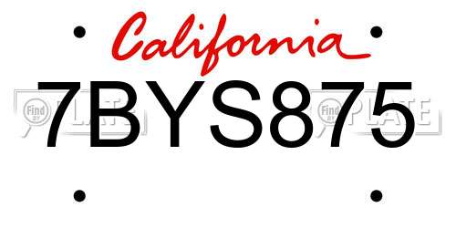 7BYS875 California License Plate