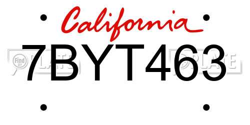 7BYT463 California License Plate