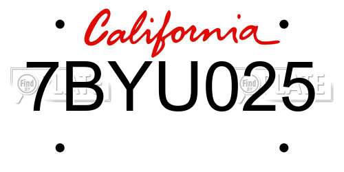 7BYU025 California License Plate