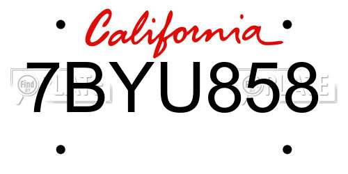 7BYU858 California License Plate
