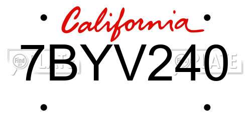 7BYV240 California License Plate