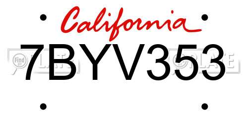 7BYV353 California License Plate