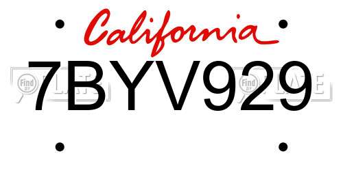 7BYV929 California License Plate